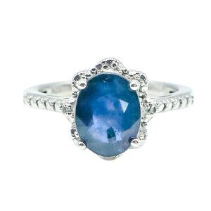 Blue Sapphire Sterling Silver Solitaire September Birthstone Ring Size 5
